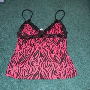 Pink zebra lace detail tank top